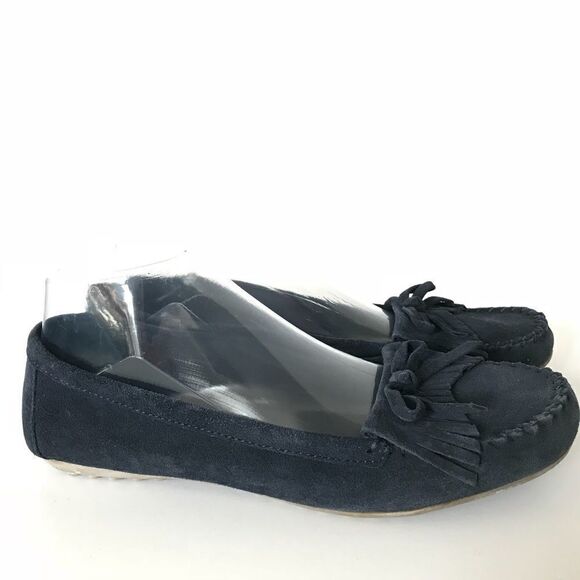 Minnetonka Sz 8.5 Navy Moccasins Flats Leather - Picture 1 of 7
